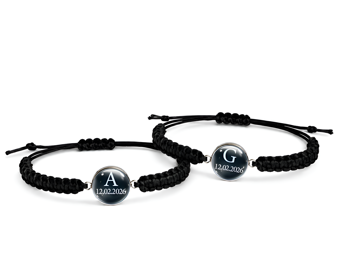 Personalisiertes Pärchen Armband Set Makramee - Initialen & Datum